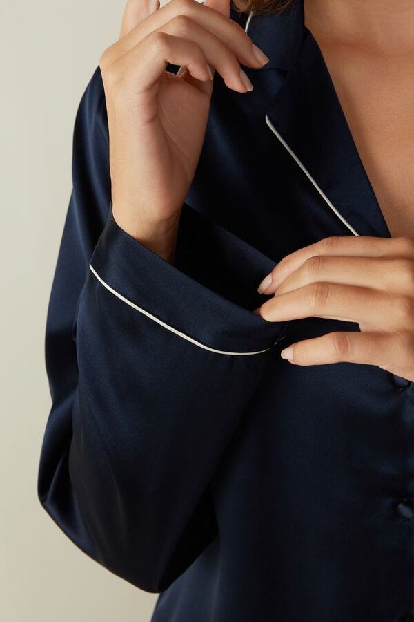 Intimssimi Mannish-Cut Jacket in Silk Satin Blue | TILWZ21822