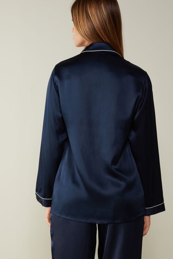 Intimssimi Mannish-Cut Jacket in Silk Satin Blue | TILWZ21822