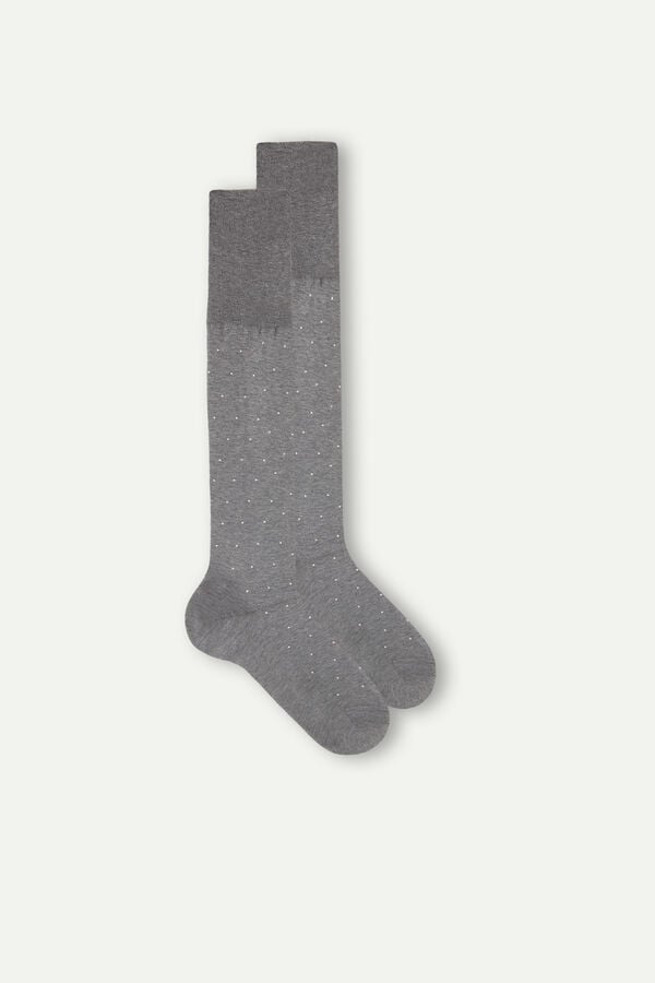 Intimssimi Men’s Long Socks in Patterned Lisle Cotton Grey | MILFT75729