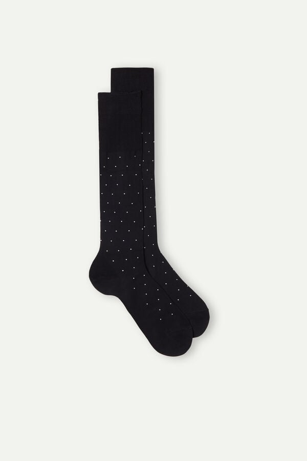 Intimssimi Men’s Long Socks in Patterned Lisle Cotton Black | QILWA56798