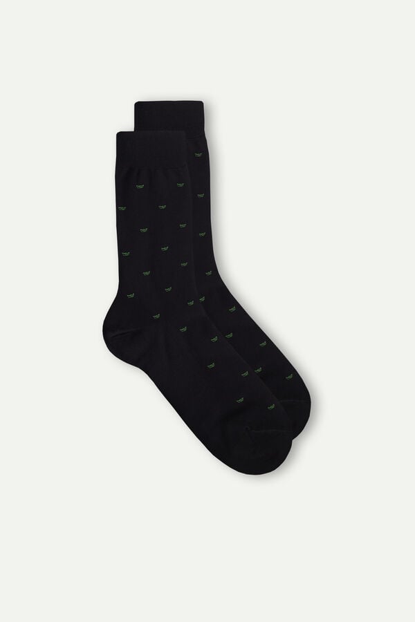 Intimssimi Men’s Short Socks in Patterned Lisle Cotton Black | EILVG56140