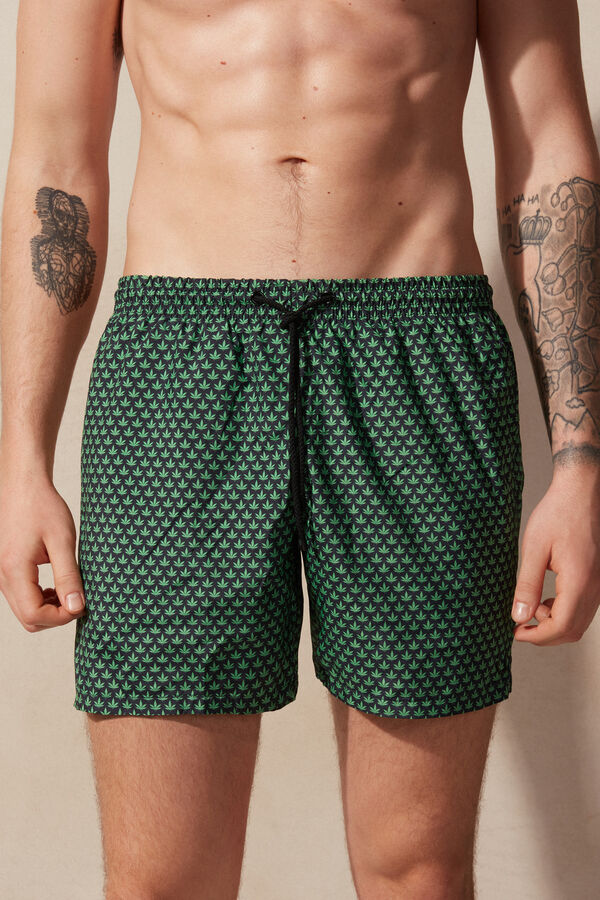 Intimssimi Micro Leaf Print Swim Trunks Green | QILUV35631