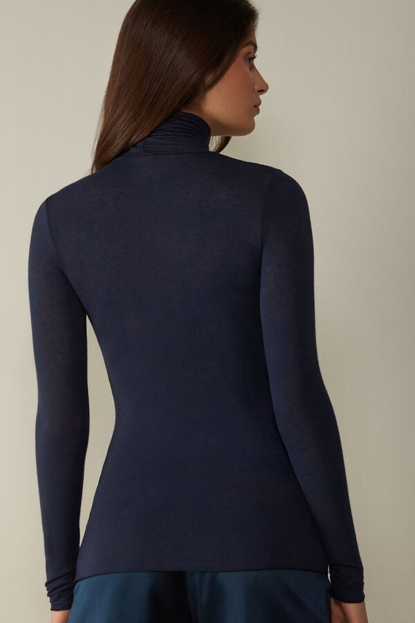 Intimssimi Modal Cashmere Ultralight High-Neck Top Blue | ILJBT18481