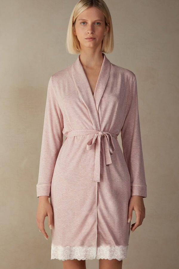 Intimssimi Modal Lace Detail Robe Pale Pink | YILVQ52779