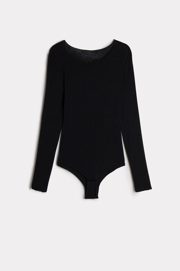 Intimssimi Modal and Cashmere Long-Sleeve Bodysuit Black | ILQAV50444