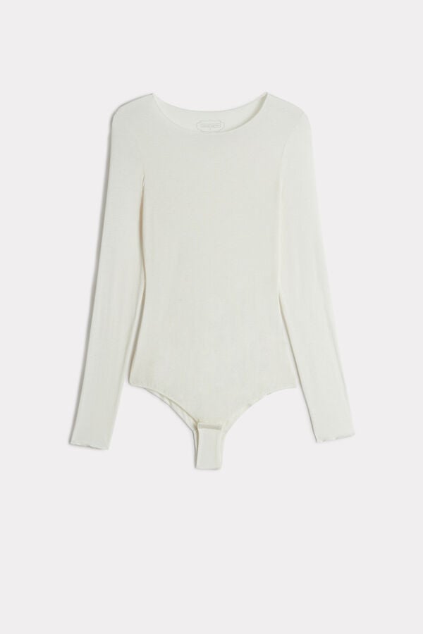 Intimssimi Modal and Cashmere Long-Sleeve Bodysuit White | XILBH23960