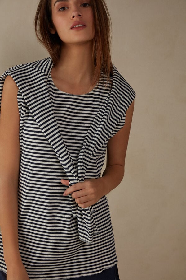 Intimssimi My Comfort Zone Sleeveless Top in Perforated Cotton Stripes | ILDYB14593