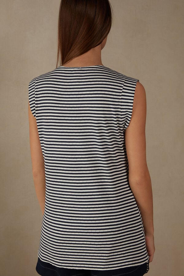 Intimssimi My Comfort Zone Sleeveless Top in Perforated Cotton Stripes | ILDYB14593