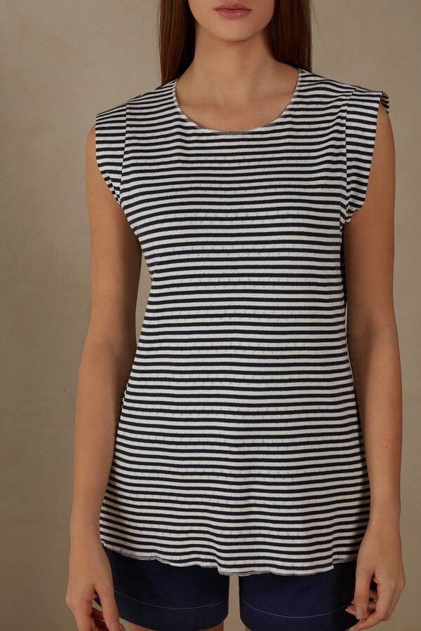 Intimssimi My Comfort Zone Sleeveless Top in Perforated Cotton Stripes | ILDYB14593