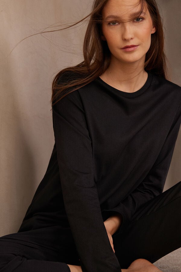 Intimssimi Oversized Long Sleeve Top in Supima® Cotton Black | ILCIF90905