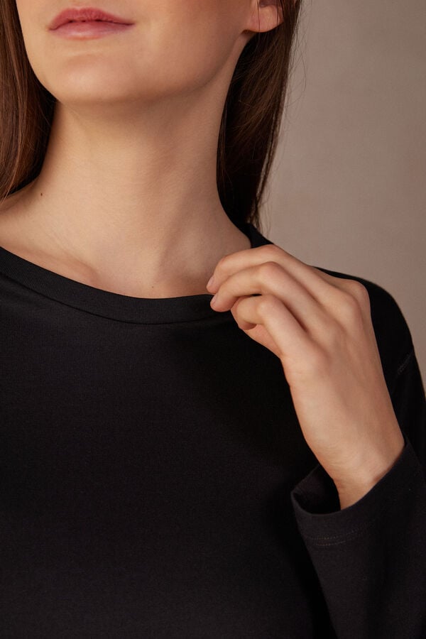 Intimssimi Oversized Long Sleeve Top in Supima® Cotton Black | ILCIF90905