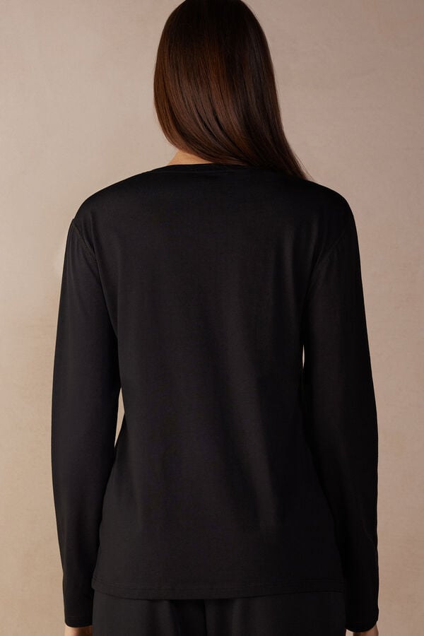 Intimssimi Oversized Long Sleeve Top in Supima® Cotton Black | ILCIF90905