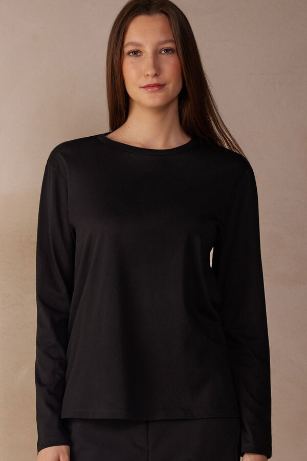 Intimssimi Oversized Long Sleeve Top in Supima® Cotton Black | ILCIF90905