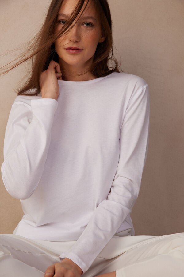 Intimssimi Oversized Long Sleeve Top in Supima® Cotton White | UILTG59378