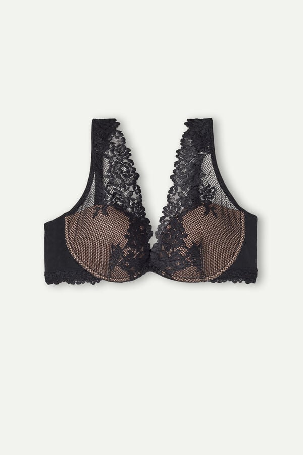 Intimssimi Pretty Flowers Elena Balconette Bra Black | EILVG79830