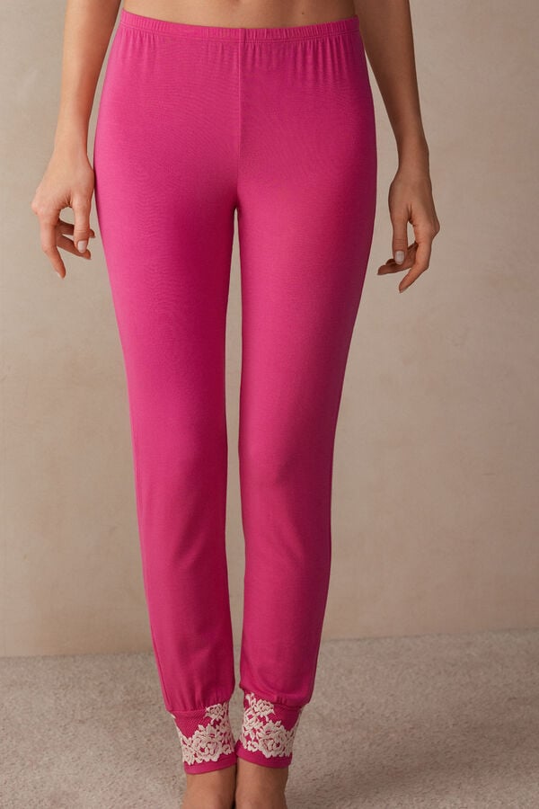 Intimssimi Pretty Flowers Full Length Cuffed Modal Pants Pink | ZILNQ28688