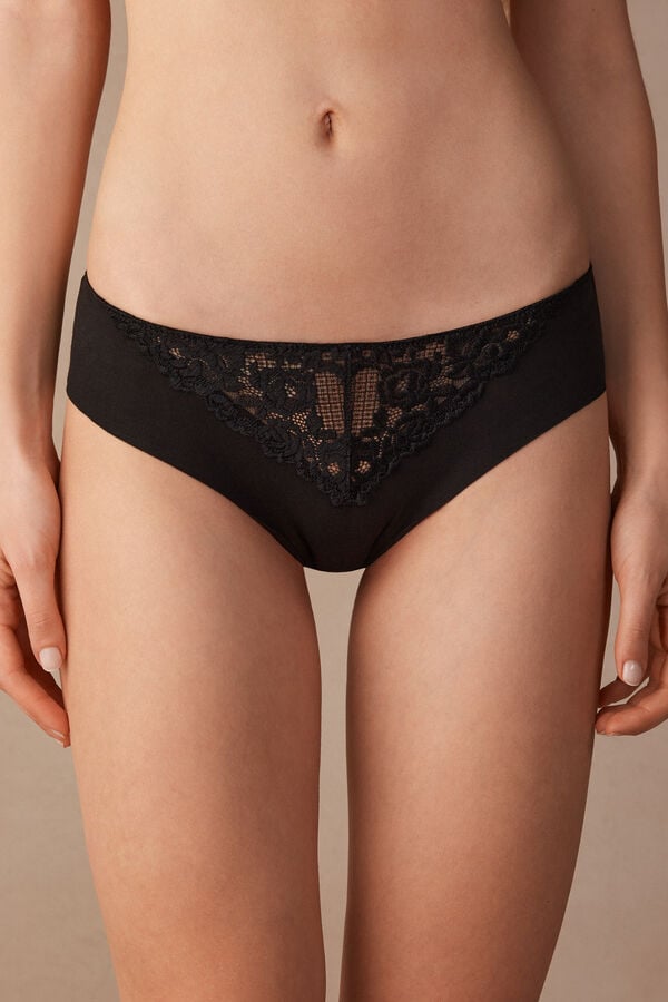 Intimssimi Pretty Flowers Seamless Cotton Panties Black | PILER24426