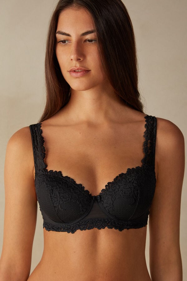 Intimssimi Pretty Flowers Sofia Balconette Bra Black | ILJKU48861