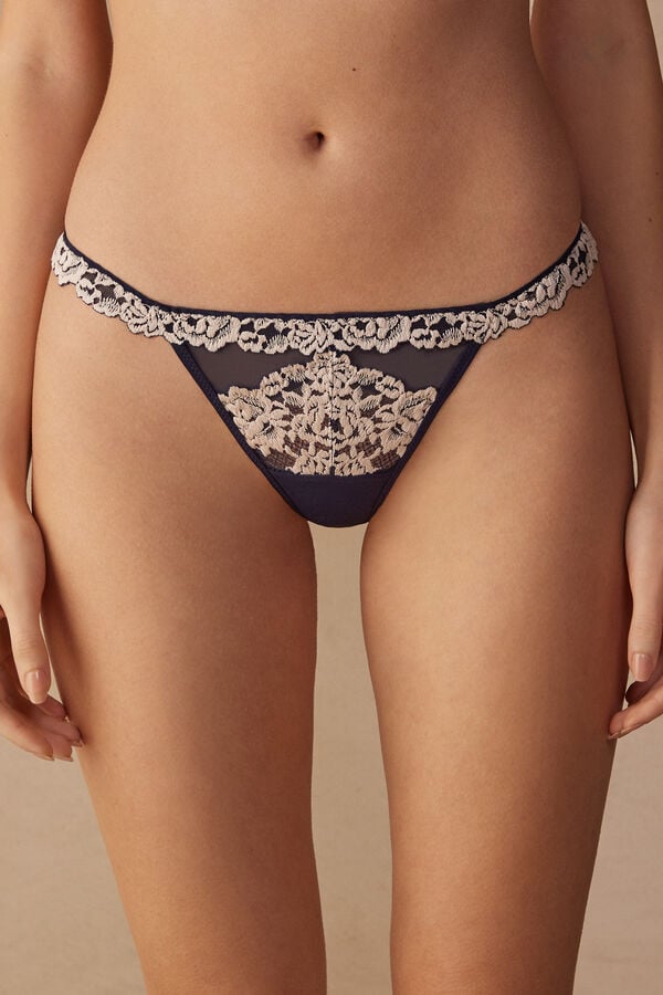 Intimssimi Pretty Flowers String Thong Blue | ILDFL15151