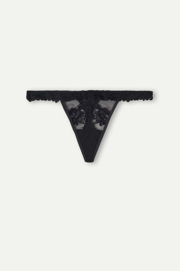 Intimssimi Pretty Flowers String Thong Black | QILWA25421