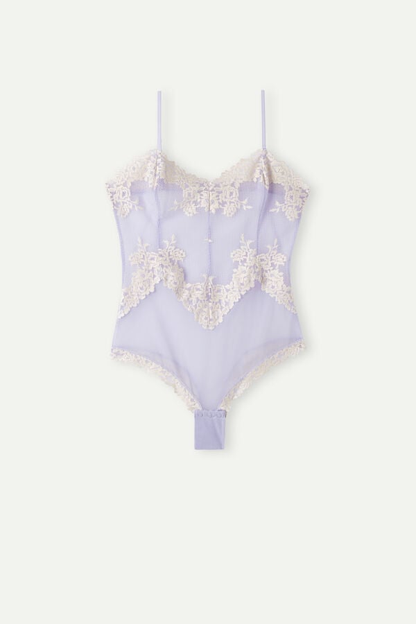 Intimssimi Pretty Flowers Tulle and Lace Bodysuit Violet | FILHY89297