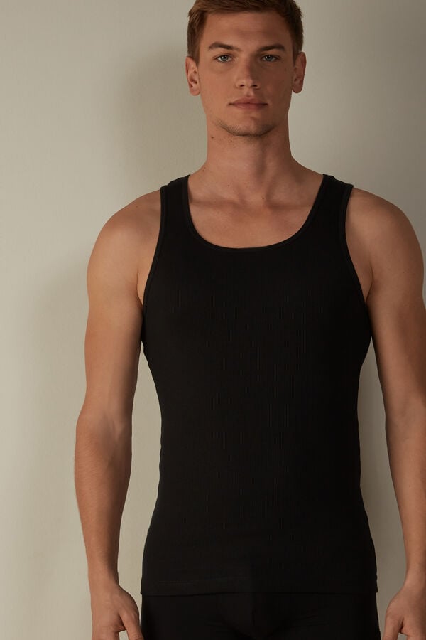 Intimssimi Ribbed Supima Cotton Tank Top Black | FILUI22952