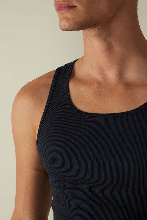 Intimssimi Ribbed Supima Cotton Tank Top Blue | ILEAH19601