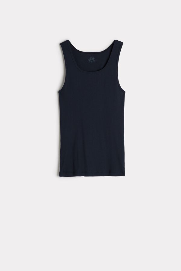 Intimssimi Ribbed Supima Cotton Tank Top Blue | ILEAH19601