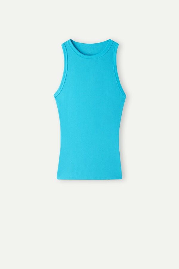 Intimssimi Ribbed Tank Top in Supima® Cotton Blue | XILGW23014