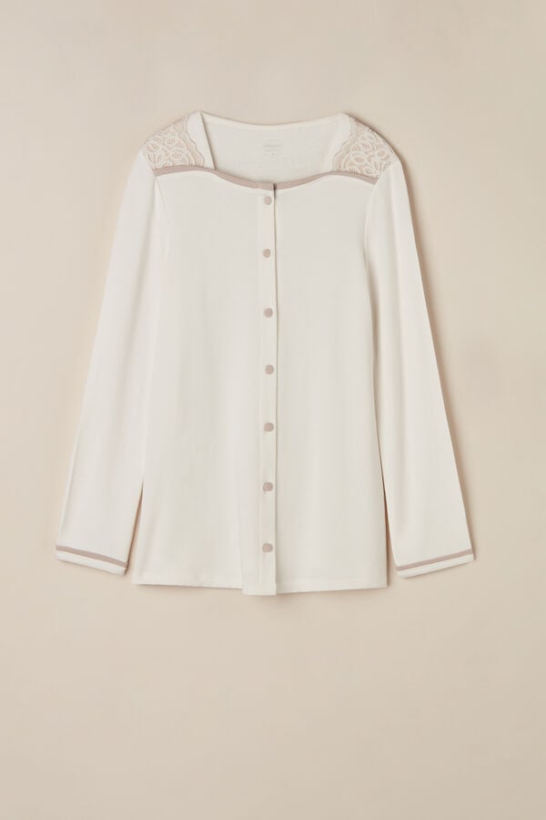 Intimssimi Romantic Bedroom Button Up Top in Modal with Wool White | EILHC29861