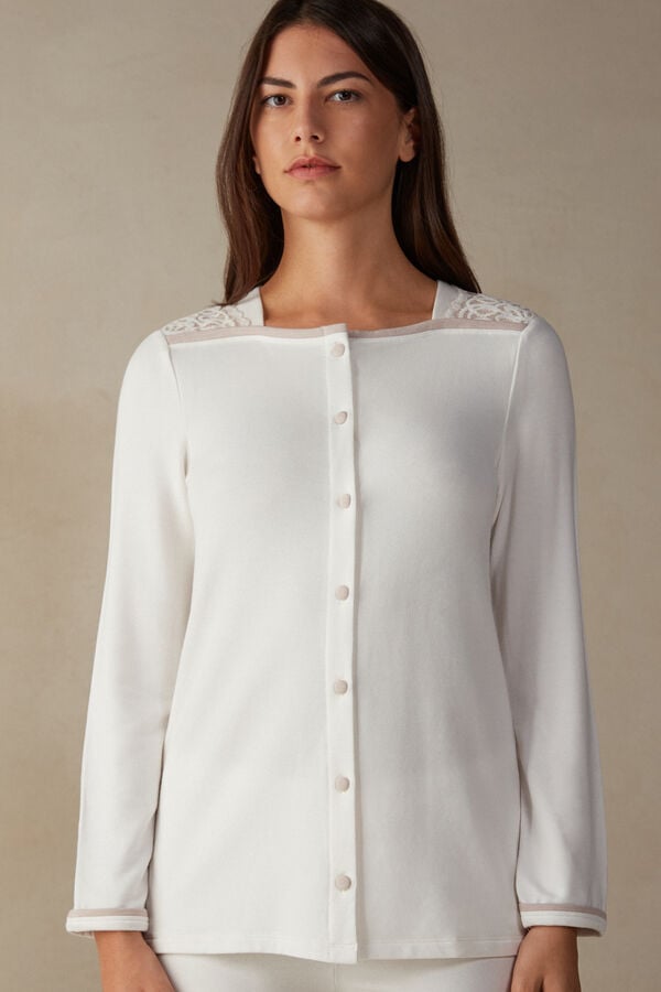 Intimssimi Romantic Bedroom Button Up Top in Modal with Wool White | EILHC29861