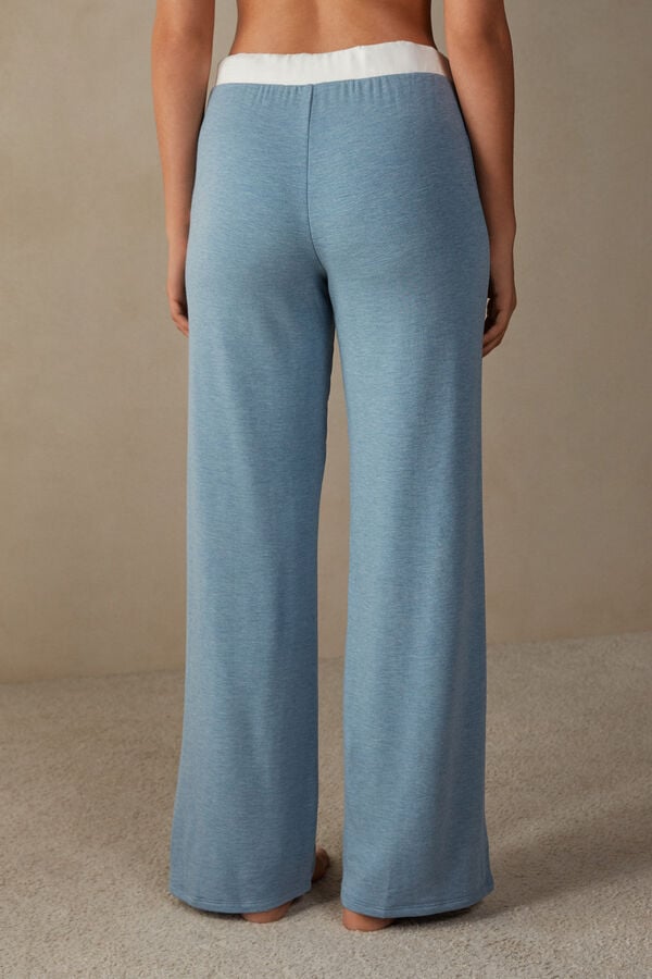 Intimssimi Romantic Bedroom Contrast Trim Full Length Pants in Modal with Wool Light Blue | YILGT87460