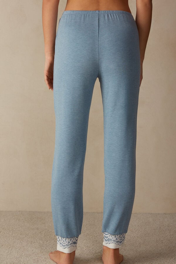 Intimssimi Romantic Bedroom Cuffed Full Length Pants in Modal with Wool Light Blue | BILSD29610