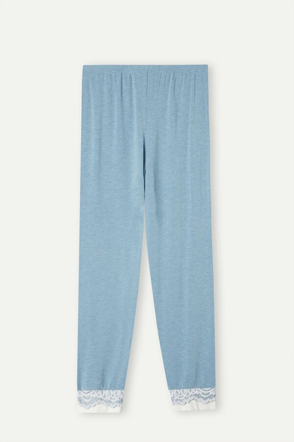 Intimssimi Romantic Bedroom Cuffed Full Length Pants in Modal with Wool Light Blue | BILSD29610