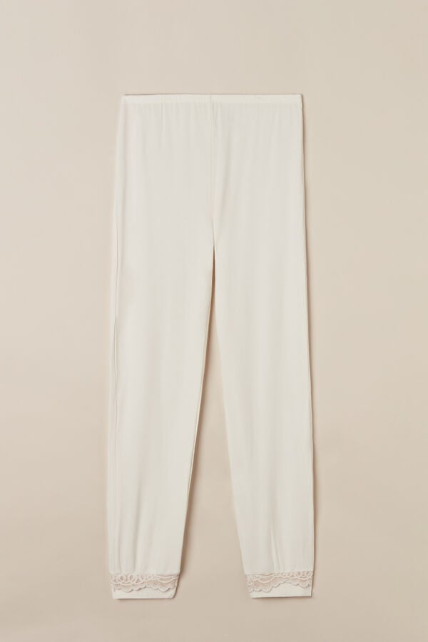 Intimssimi Romantic Bedroom Cuffed Full Length Pants in Modal with Wool White | ILXMI63254