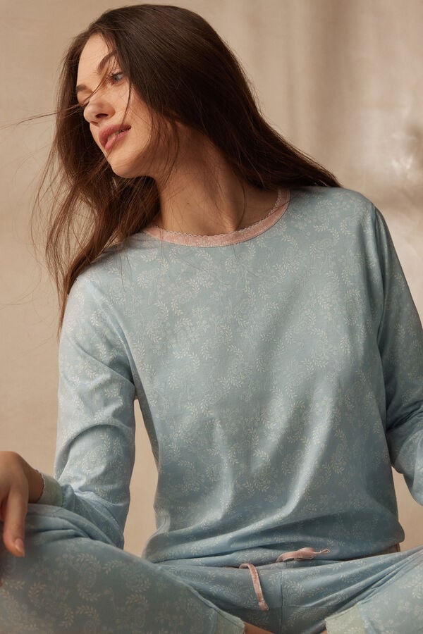 Intimssimi Romantic Cashmere Long Sleeve Cotton Top Light Blue | ILDFL37804