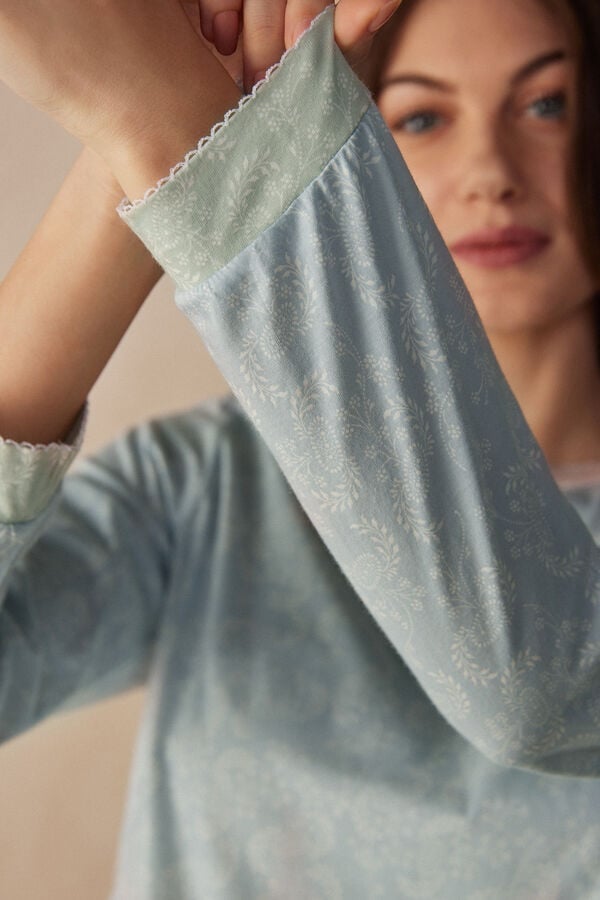 Intimssimi Romantic Cashmere Long Sleeve Cotton Top Light Blue | ILDFL37804