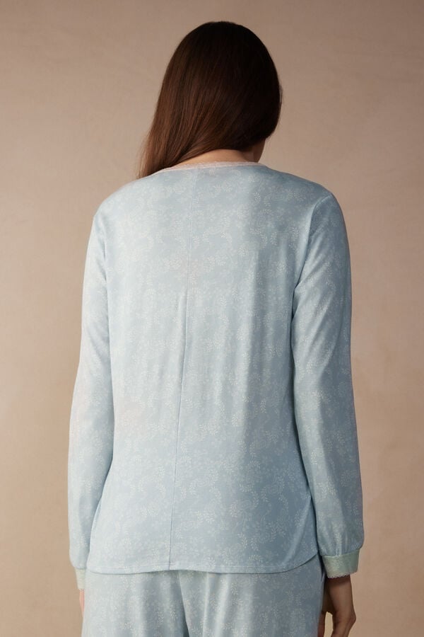 Intimssimi Romantic Cashmere Long Sleeve Cotton Top Light Blue | ILDFL37804