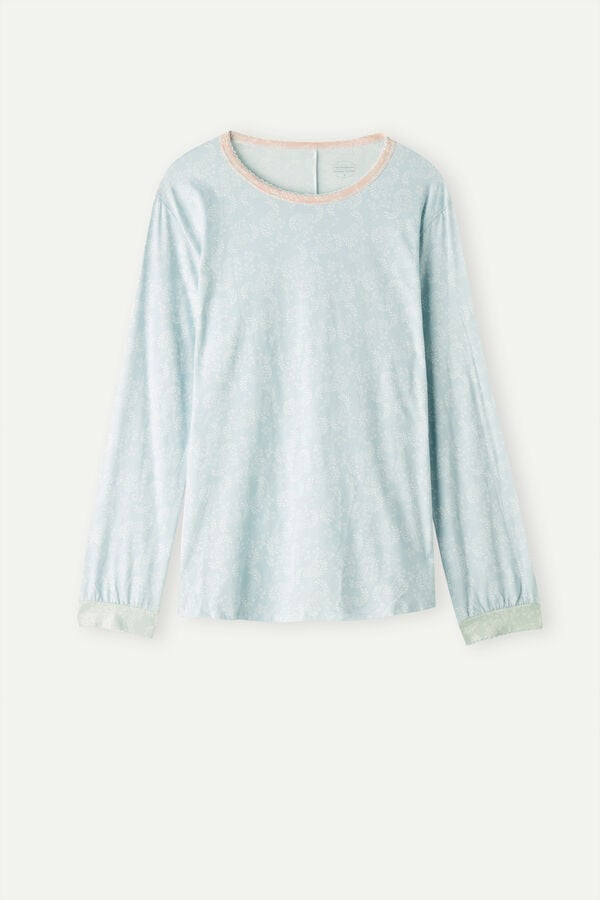 Intimssimi Romantic Cashmere Long Sleeve Cotton Top Light Blue | ILDFL37804