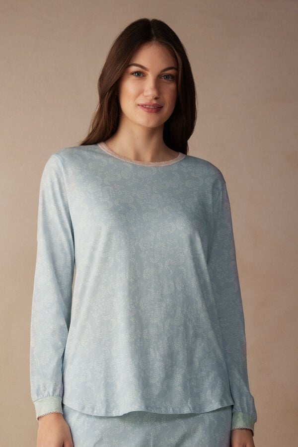 Intimssimi Romantic Cashmere Long Sleeve Cotton Top Light Blue | ILDFL37804