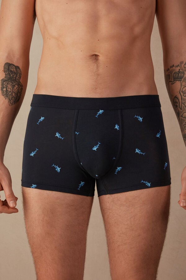 Intimssimi Shark Boxers in Natural Fresh Supima® Cotton Blue | ZILNQ97052