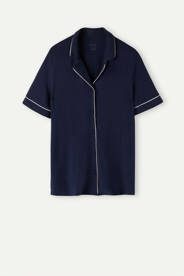 Intimssimi Short Sleeve Button Up Shirt in Modal Blue | ILNZX34836