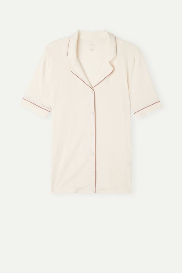 Intimssimi Short Sleeve Button Up Shirt in Modal Natural | ZILMJ51948