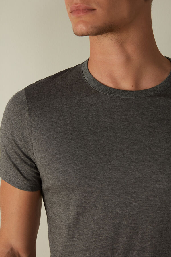 Intimssimi Short Sleeve Crew Neck T Shirt in Supima® Cotton Dark Grey | DILKV75455