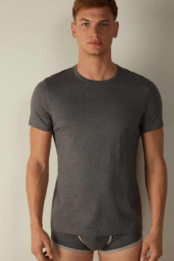 Intimssimi Short Sleeve Crew Neck T Shirt in Supima® Cotton Dark Grey | DILKV75455