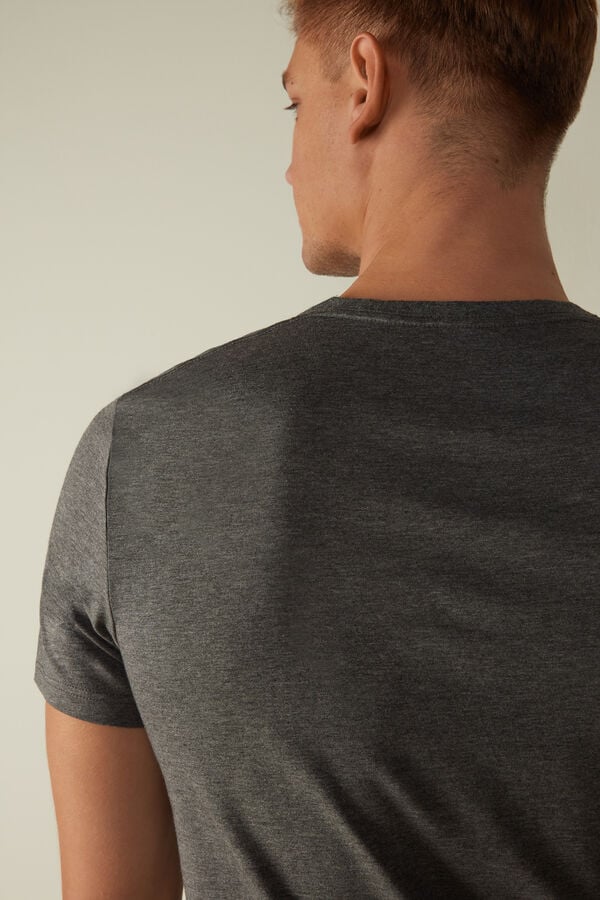 Intimssimi Short Sleeve Crew Neck T Shirt in Supima® Cotton Dark Grey | EILHC14481