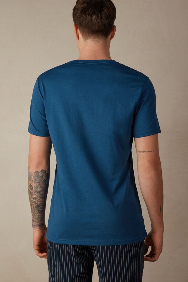 Intimssimi Short Sleeve Crew Neck T Shirt in Supima® Cotton Blue | EILVG82594