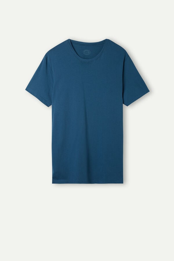 Intimssimi Short Sleeve Crew Neck T Shirt in Supima® Cotton Blue | EILVG82594