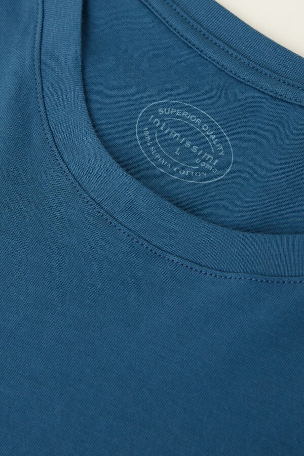 Intimssimi Short Sleeve Crew Neck T Shirt in Supima® Cotton Blue | EILVG82594