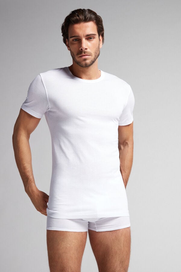 Intimssimi Short-Sleeve Crew-Neck T-Shirt in Extra-Fine Supima® Cotton White | EILVG83629